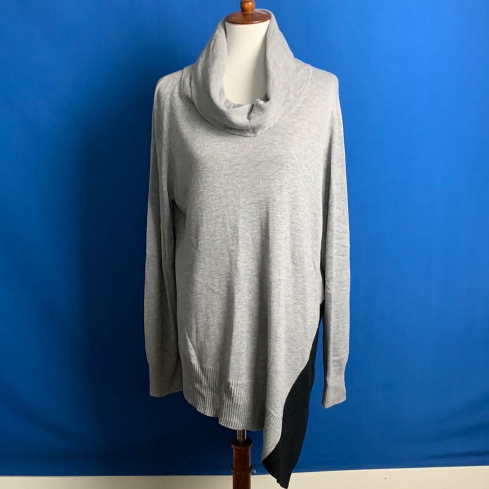 Gray cowl neck lightweight asymmetrical sweater